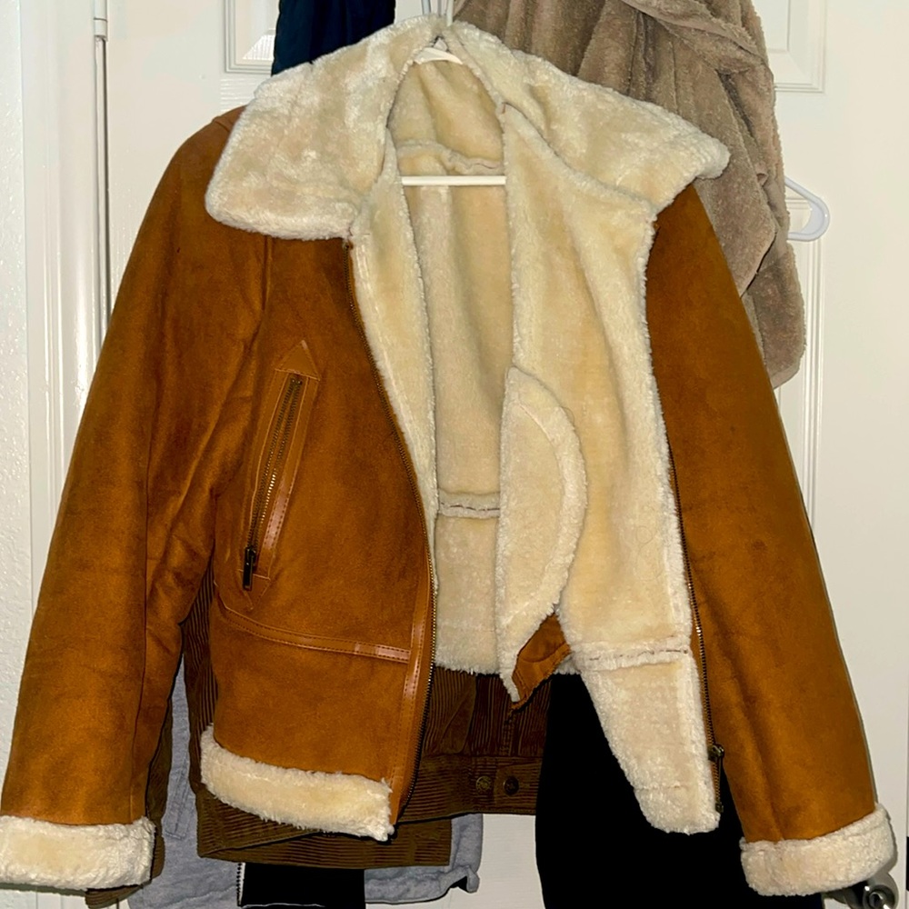 Brown  Furry Inside Outerwear/Coat/Jacket Womens (Size L)